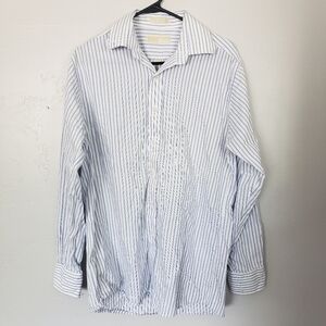 MICHAEL by Michael Kors White Blue Pinstripe Shirt
